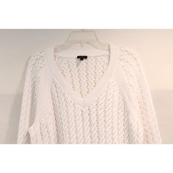 Talbots Open Stitch Cable Sweater Womens size XLP White V-Neck Long Sleeve - Picture 2 of 6